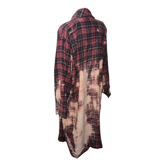 Vintage-Inspired Mens Plaid Duster Robe Bleached Effect One Size Fits Most Fruit - Picture 7 of 12